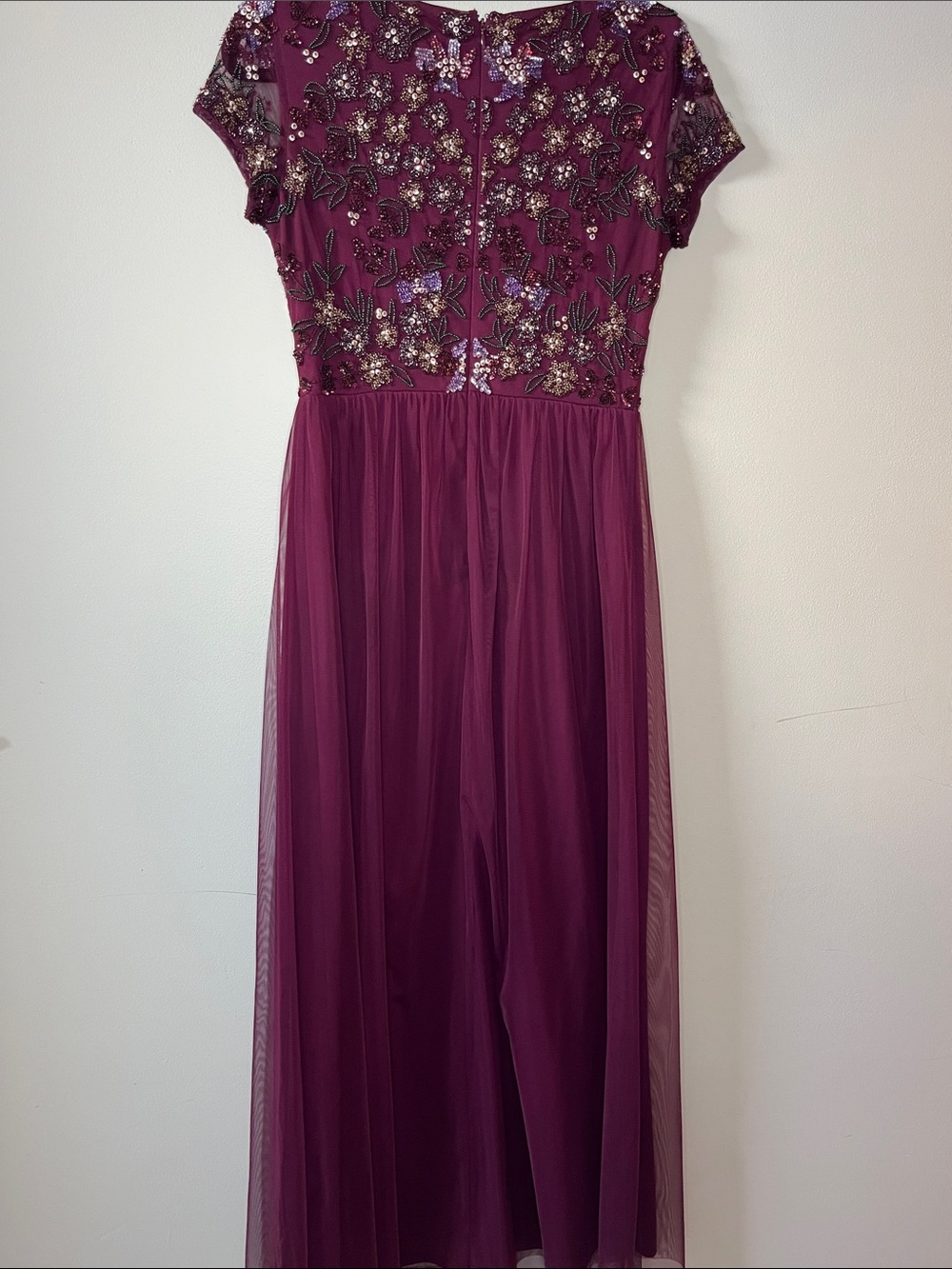 Adrianna Papell Beaded Floral Embroidery magenta plum maxi formal dress - Picture 6 of 7